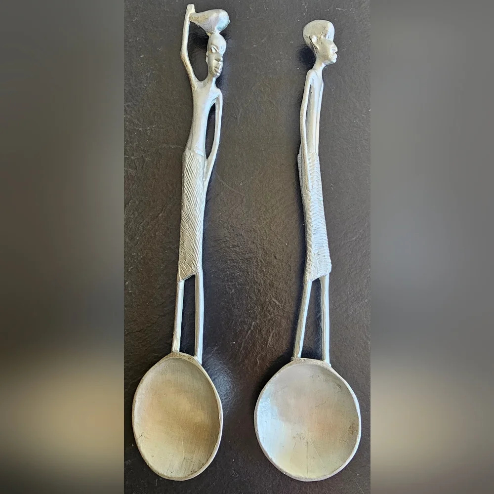 Pewter Sculptural Spoon Salad Serving set by South African maker SOL